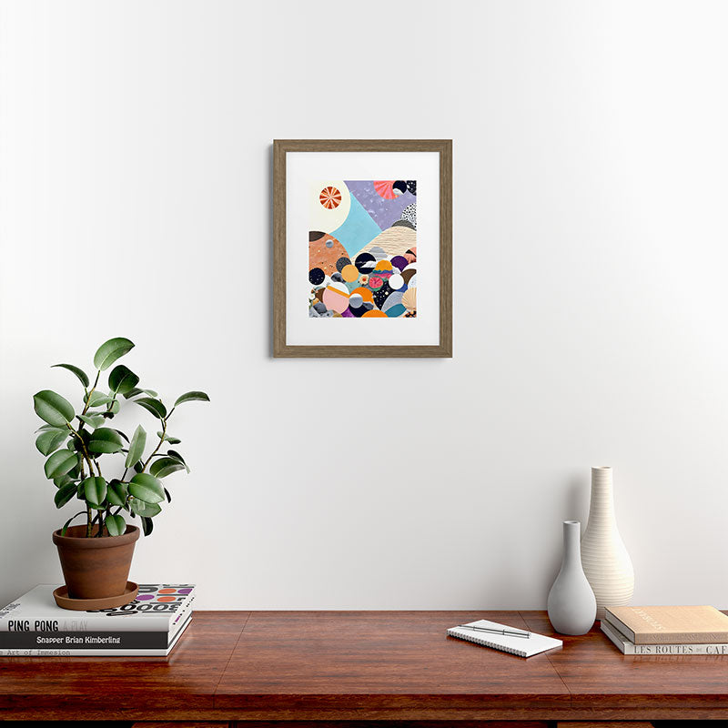A Fantastic Journey, Graphic Collage Eclectic, Cutout Pop Art Contemporary, Snow Mountain Winter Textures Patterns, Geometric Digital Framed Art Print