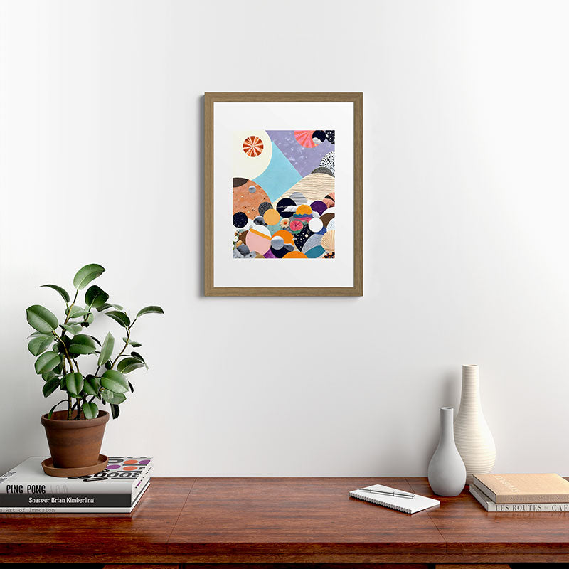 A Fantastic Journey, Graphic Collage Eclectic, Cutout Pop Art Contemporary, Snow Mountain Winter Textures Patterns, Geometric Digital Framed Art Print