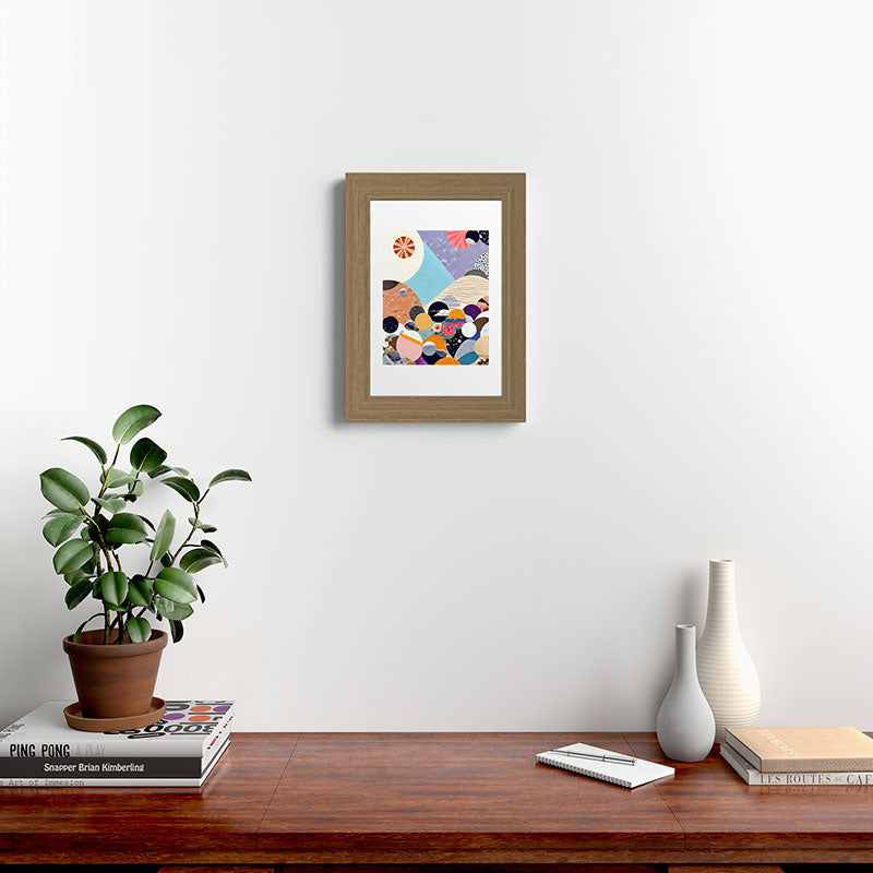 A Fantastic Journey, Graphic Collage Eclectic, Cutout Pop Art Contemporary, Snow Mountain Winter Textures Patterns, Geometric Digital Framed Art Print