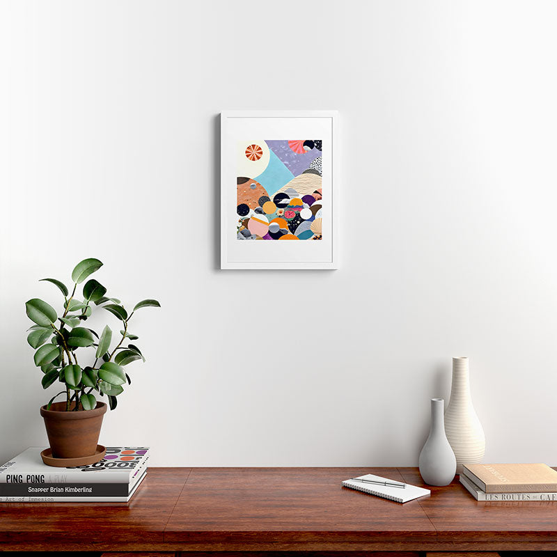A Fantastic Journey, Graphic Collage Eclectic, Cutout Pop Art Contemporary, Snow Mountain Winter Textures Patterns, Geometric Digital Framed Art Print