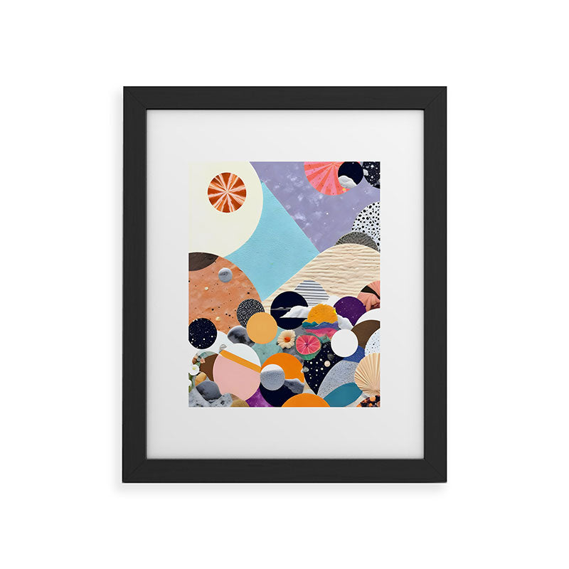 A Fantastic Journey, Graphic Collage Eclectic, Cutout Pop Art Contemporary, Snow Mountain Winter Textures Patterns, Geometric Digital Framed Art Print