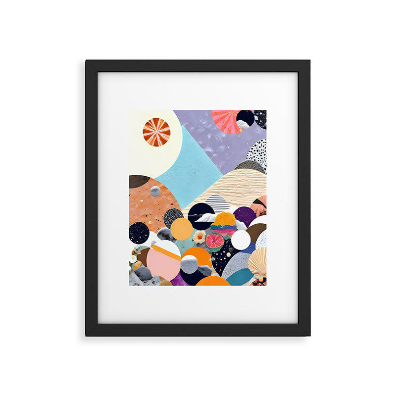 A Fantastic Journey, Graphic Collage Eclectic, Cutout Pop Art Contemporary, Snow Mountain Winter Textures Patterns, Geometric Digital Framed Art Print