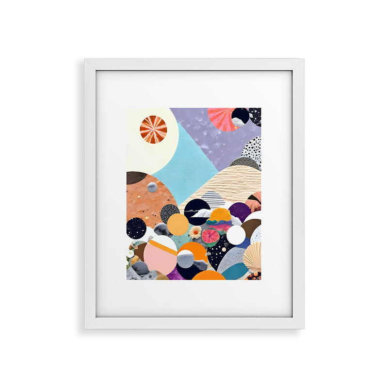 A Fantastic Journey, Graphic Collage Eclectic, Cutout Pop Art Contemporary, Snow Mountain Winter Textures Patterns, Geometric Digital Framed Art Print