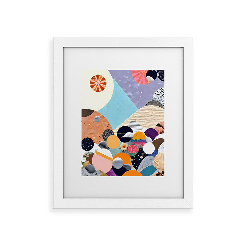 A Fantastic Journey, Graphic Collage Eclectic, Cutout Pop Art Contemporary, Snow Mountain Winter Textures Patterns, Geometric Digital Framed Art Print