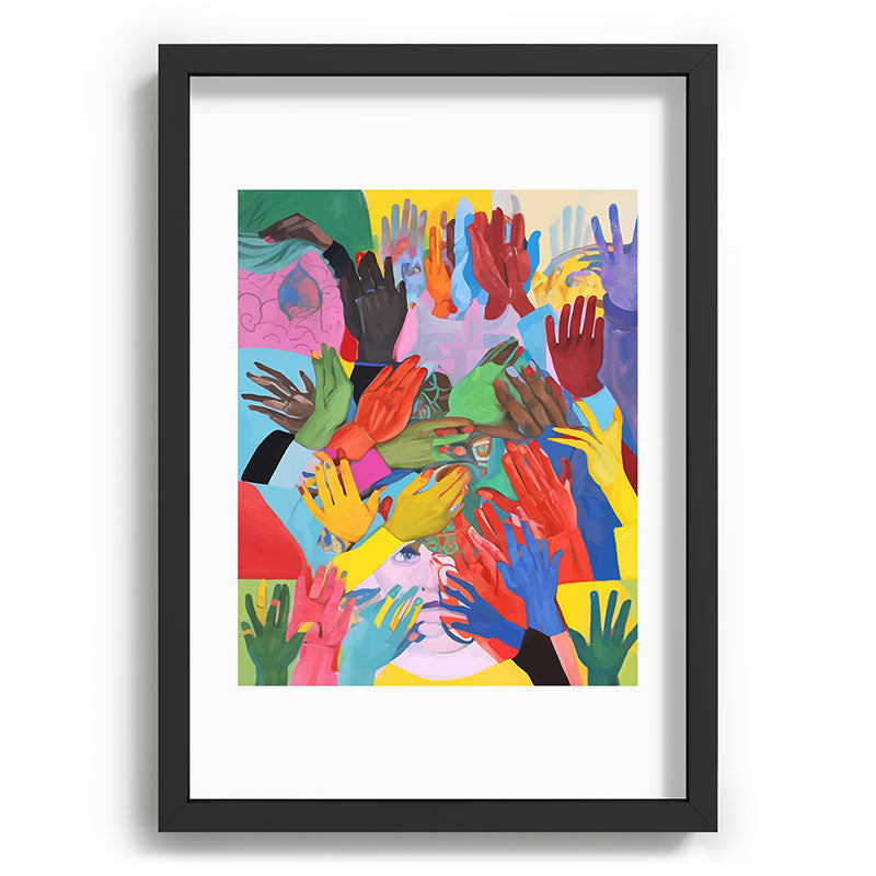 A Hand Is All We Need, Abstract Human Face Community, Humanity People Colorful Concept Positivity Framed Art Print