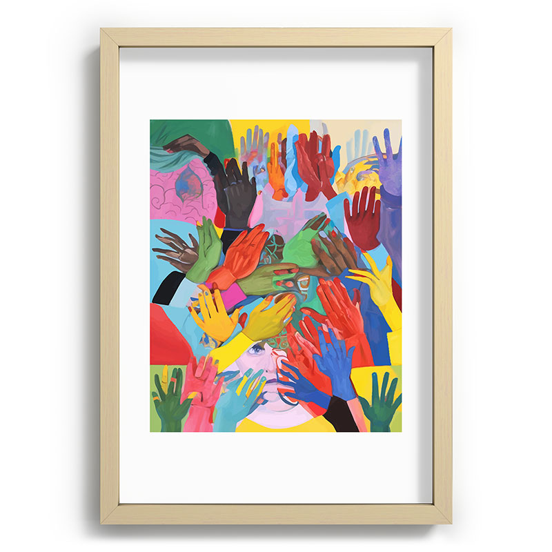 A Hand Is All We Need, Abstract Human Face Community, Humanity People Colorful Concept Positivity Framed Art Print