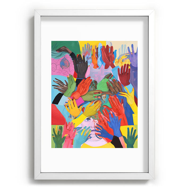 A Hand Is All We Need, Abstract Human Face Community, Humanity People Colorful Concept Positivity Framed Art Print