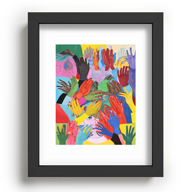 A Hand Is All We Need, Abstract Human Face Community, Humanity People Colorful Concept Positivity Framed Art Print
