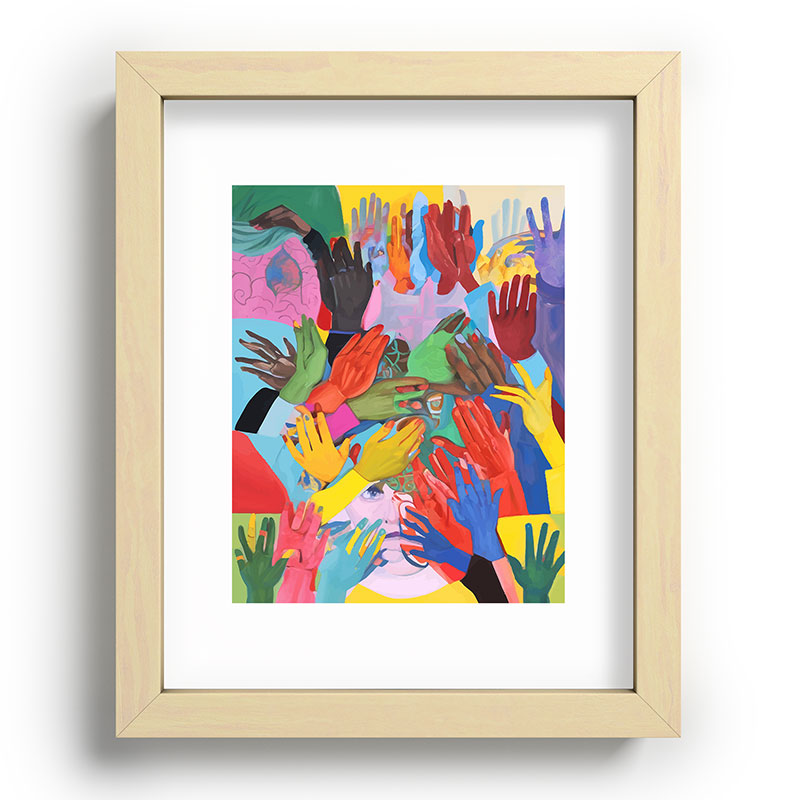A Hand Is All We Need, Abstract Human Face Community, Humanity People Colorful Concept Positivity Framed Art Print