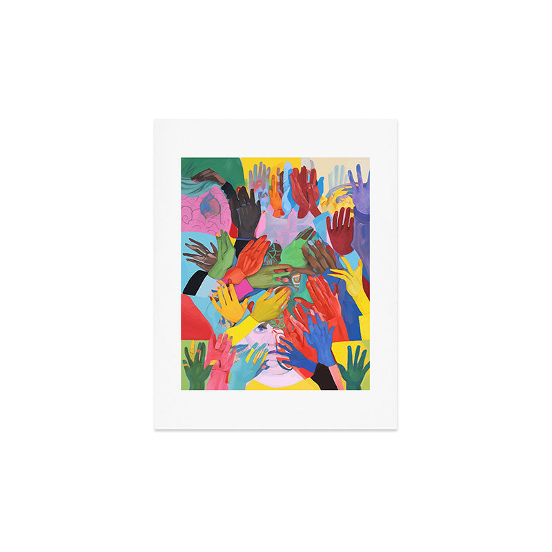 A Hand Is All We Need, Abstract Human Face Community, Humanity People Colorful Concept Positivity Art Print