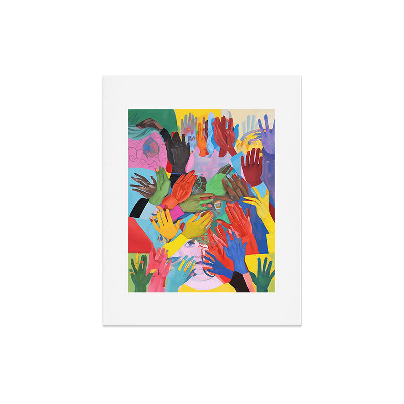 A Hand Is All We Need, Abstract Human Face Community, Humanity People Colorful Concept Positivity Art Print