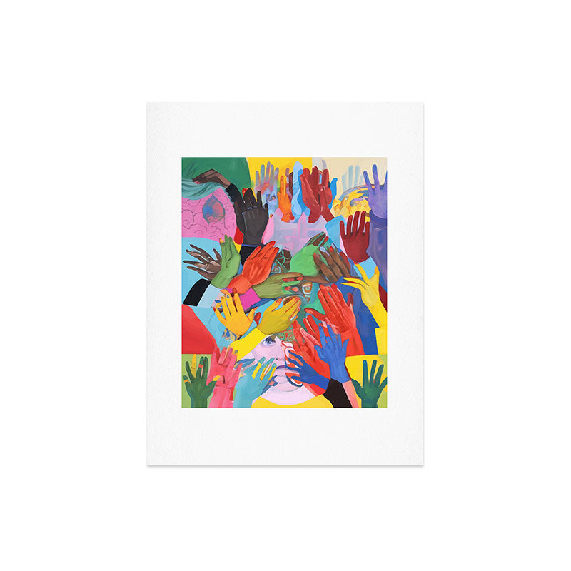 A Hand Is All We Need, Abstract Human Face Community, Humanity People Colorful Concept Positivity Art Print