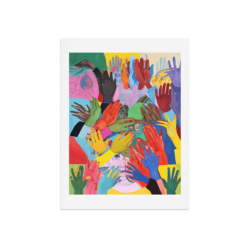 A Hand Is All We Need, Abstract Human Face Community, Humanity People Colorful Concept Positivity Art Print