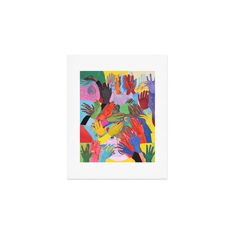 A Hand Is All We Need, Abstract Human Face Community, Humanity People Colorful Concept Positivity Art Print