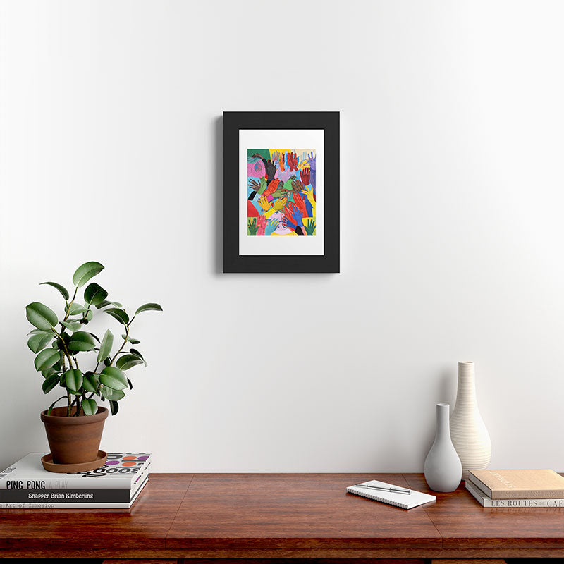 A Hand Is All We Need, Abstract Human Face Community, Humanity People Colorful Concept Positivity Framed Art Print