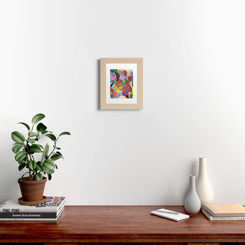 A Hand Is All We Need, Abstract Human Face Community, Humanity People Colorful Concept Positivity Framed Art Print