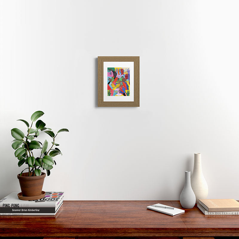 A Hand Is All We Need, Abstract Human Face Community, Humanity People Colorful Concept Positivity Framed Art Print