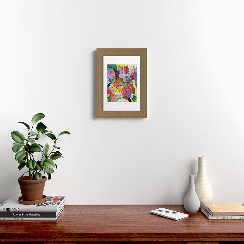 A Hand Is All We Need, Abstract Human Face Community, Humanity People Colorful Concept Positivity Framed Art Print