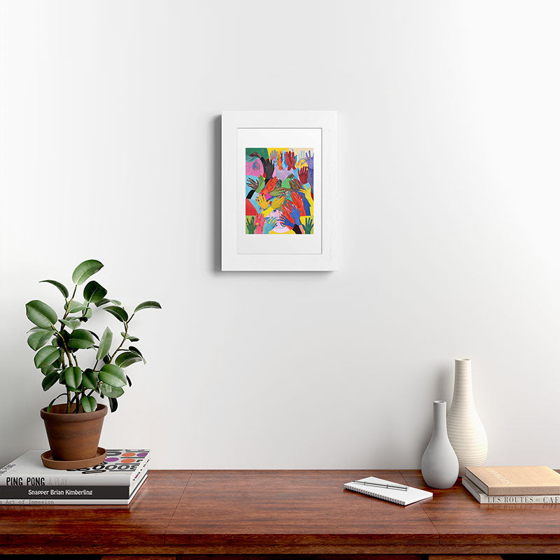 A Hand Is All We Need, Abstract Human Face Community, Humanity People Colorful Concept Positivity Framed Art Print
