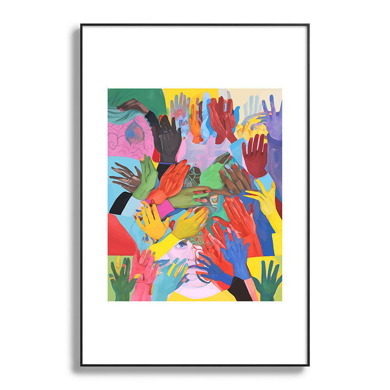A Hand Is All We Need, Abstract Human Face Community, Humanity People Colorful Concept Positivity Framed Art Print