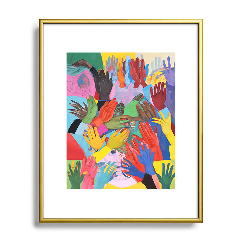 A Hand Is All We Need, Abstract Human Face Community, Humanity People Colorful Concept Positivity Framed Art Print