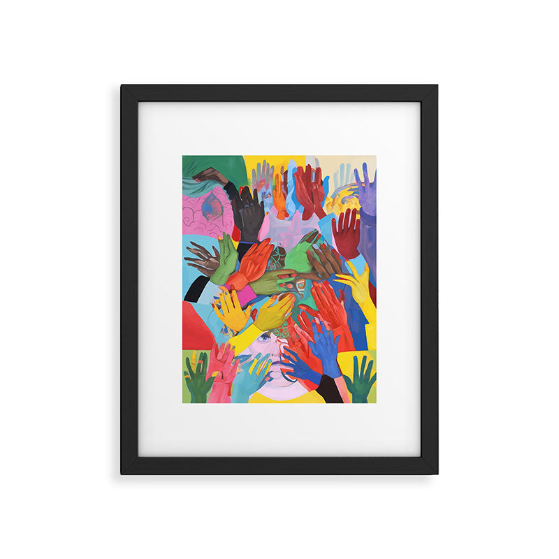 A Hand Is All We Need, Abstract Human Face Community, Humanity People Colorful Concept Positivity Framed Art Print
