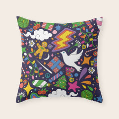 60s 70s psychedelic Modern Christmas Confetti Pattern Throw Pillow