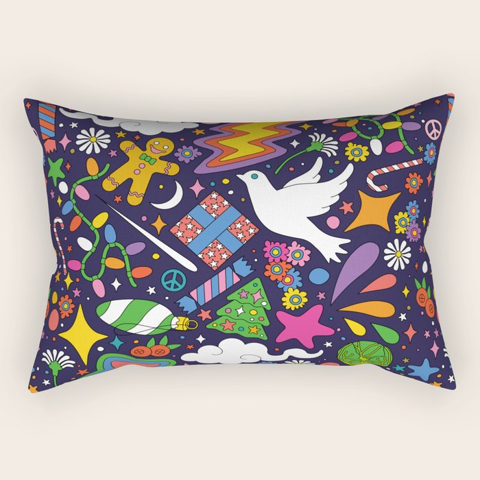 60s 70s psychedelic Modern Christmas Confetti Pattern Rectangular Pillow