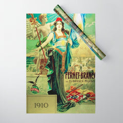 1910 Fernet Branca Liqueur Aperitif Advertisement Poster Print Wrapping Paper