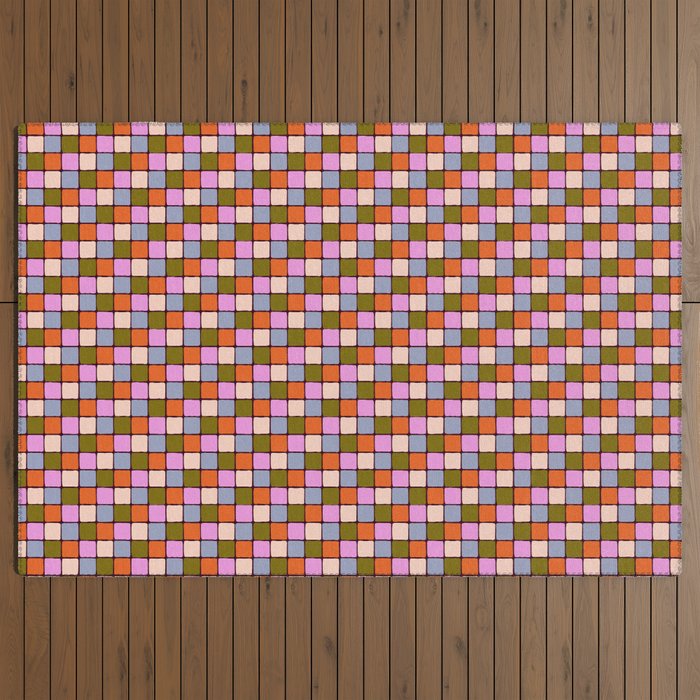 1970s Disco Dancefloor Checkerboard Pattern Outdoor Rug