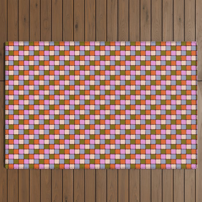 1970s Disco Dancefloor Checkerboard Pattern Outdoor Rug