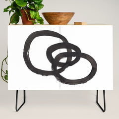 And I Op' Minimalist Ink Line Drawing Abstract Black Brush Strokes Modern Funky Maze by Ejaaz Haniff  Credenza