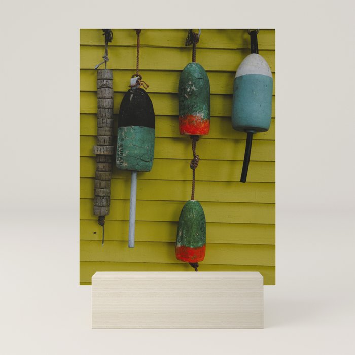 4 lobster buoys - nautical photograph ocean new england maine Mini Art Print