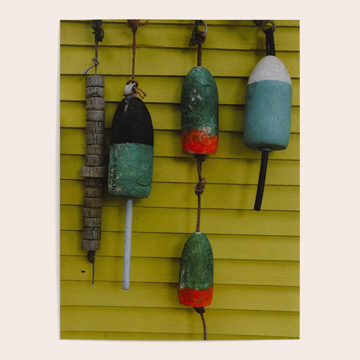 4 lobster buoys - nautical photograph ocean new england maine Poster
