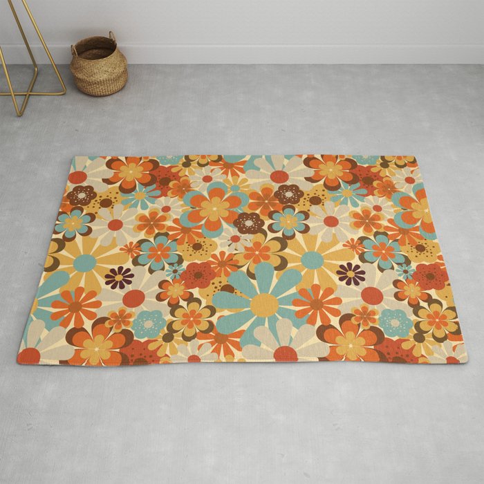 70's Retro Floral Patterned Prints Rug