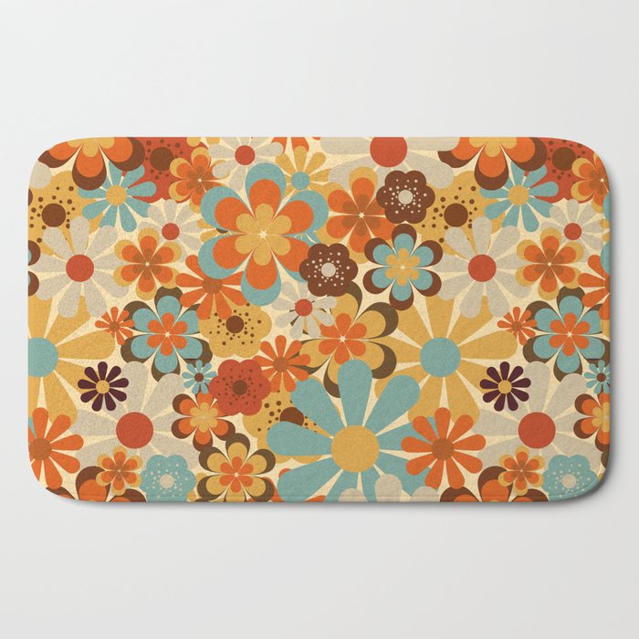 70's Retro Floral Patterned Prints Bath Mat