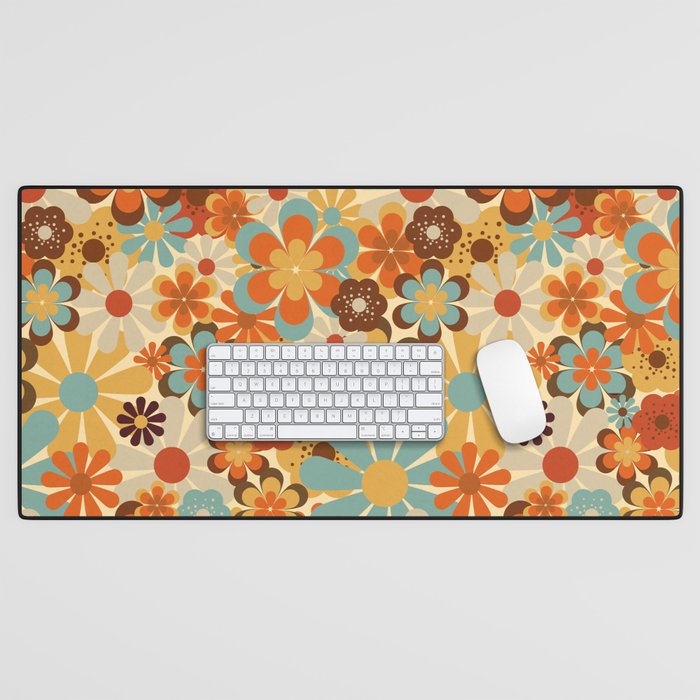 70's Retro Floral Patterned Prints Desk Mat