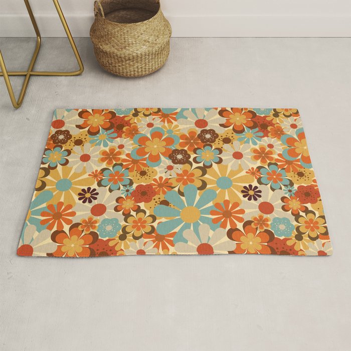 70's Retro Floral Patterned Prints Rug