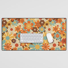 70's Retro Floral Patterned Prints Desk Mat