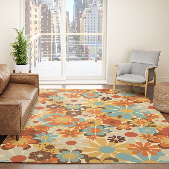 70's Retro Floral Patterned Prints Rug