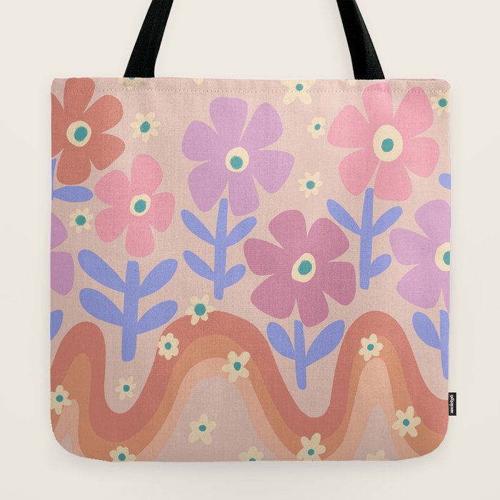 70s Retro Floral vibe Tote Bag
