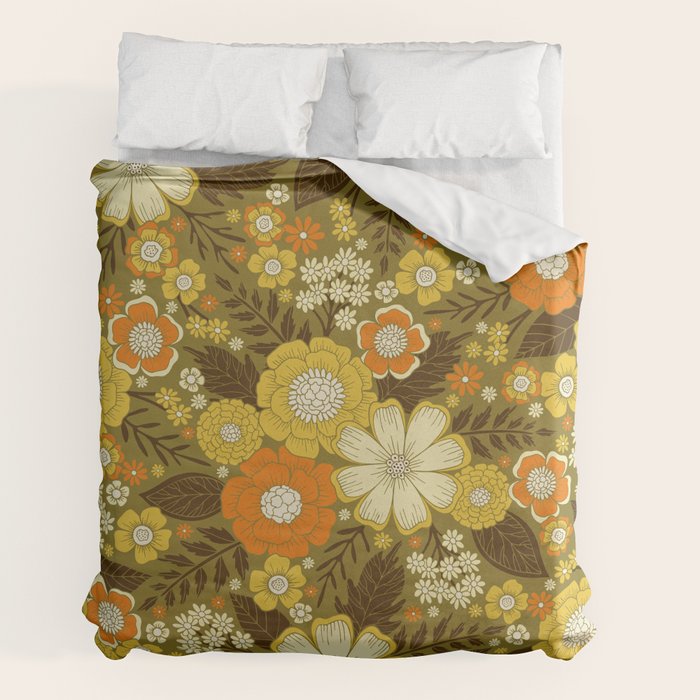 1970s Retro/Vintage Floral Pattern Duvet Cover