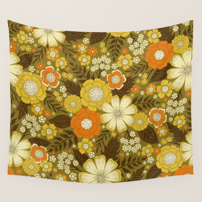1970s Retro/Vintage Floral Pattern Wall Tapestry