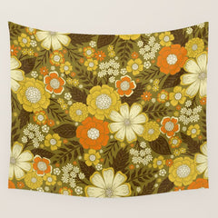1970s Retro/Vintage Floral Pattern Wall Tapestry