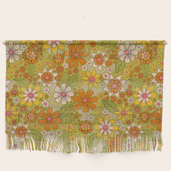 1960s, 1970s Retro Floral in Green, Pink & Orange - Flower Power Wall Hanging