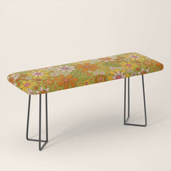 1960s, 1970s Retro Floral in Green, Pink & Orange - Flower Power Bench