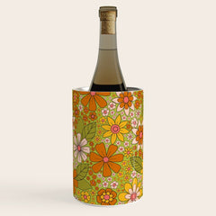 1960s, 1970s Retro Floral in Green, Pink & Orange - Flower Power Wine Chiller