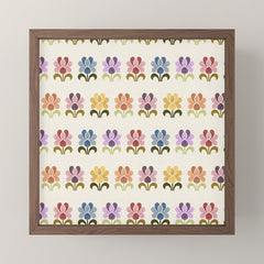 70s Retro Florals Pattern with Linen Texture Mini Art Print