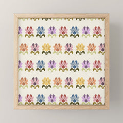 70s Retro Florals Pattern with Linen Texture Mini Art Print