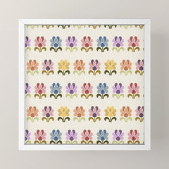 70s Retro Florals Pattern with Linen Texture Mini Art Print